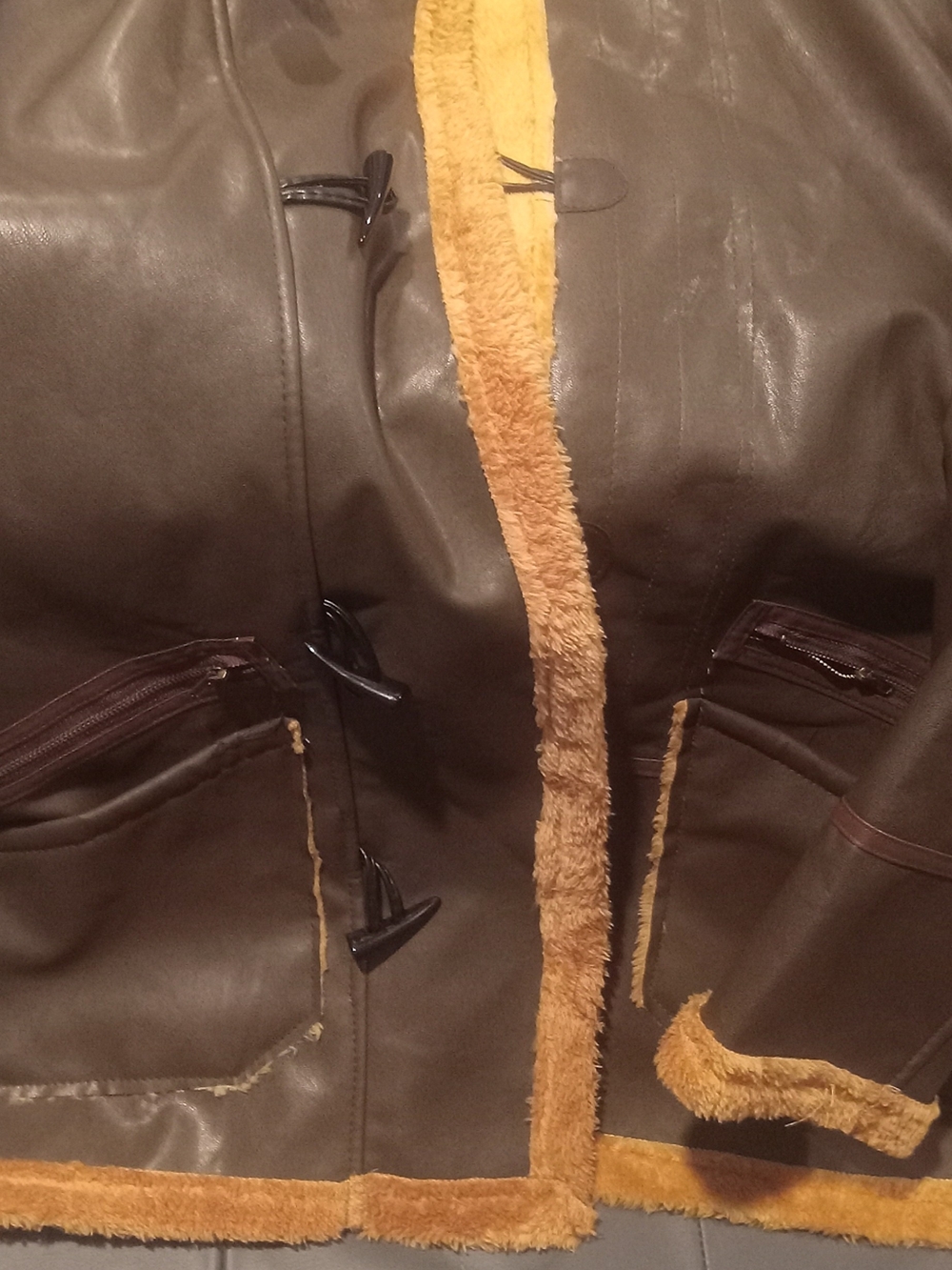 Men's Dark Brown Shearling-Trim Toggle Peacoat